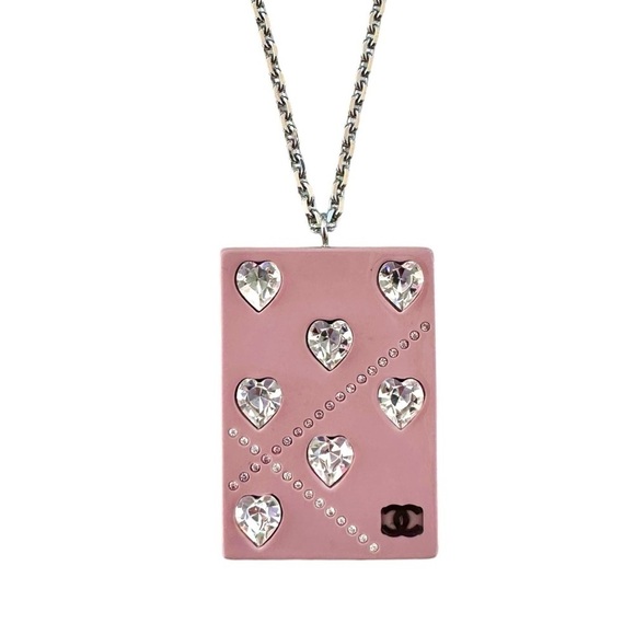 Authentic Chanel 2004 Pink & Silver Cambon Crystal Long Necklace - Picture 1 of 13